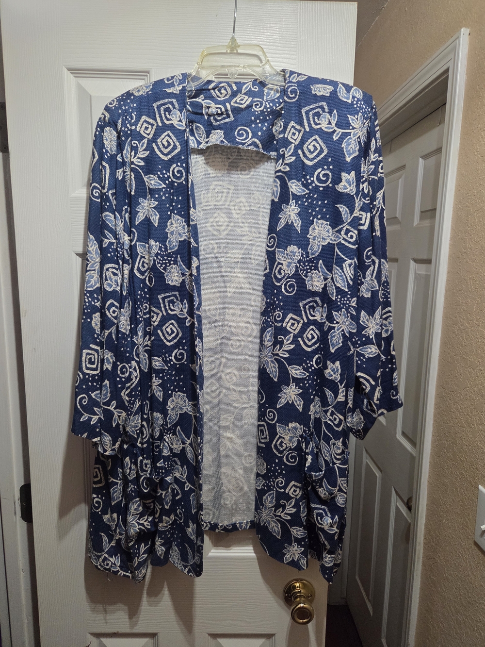 Navy Floral Open-Front Kimono Blazer